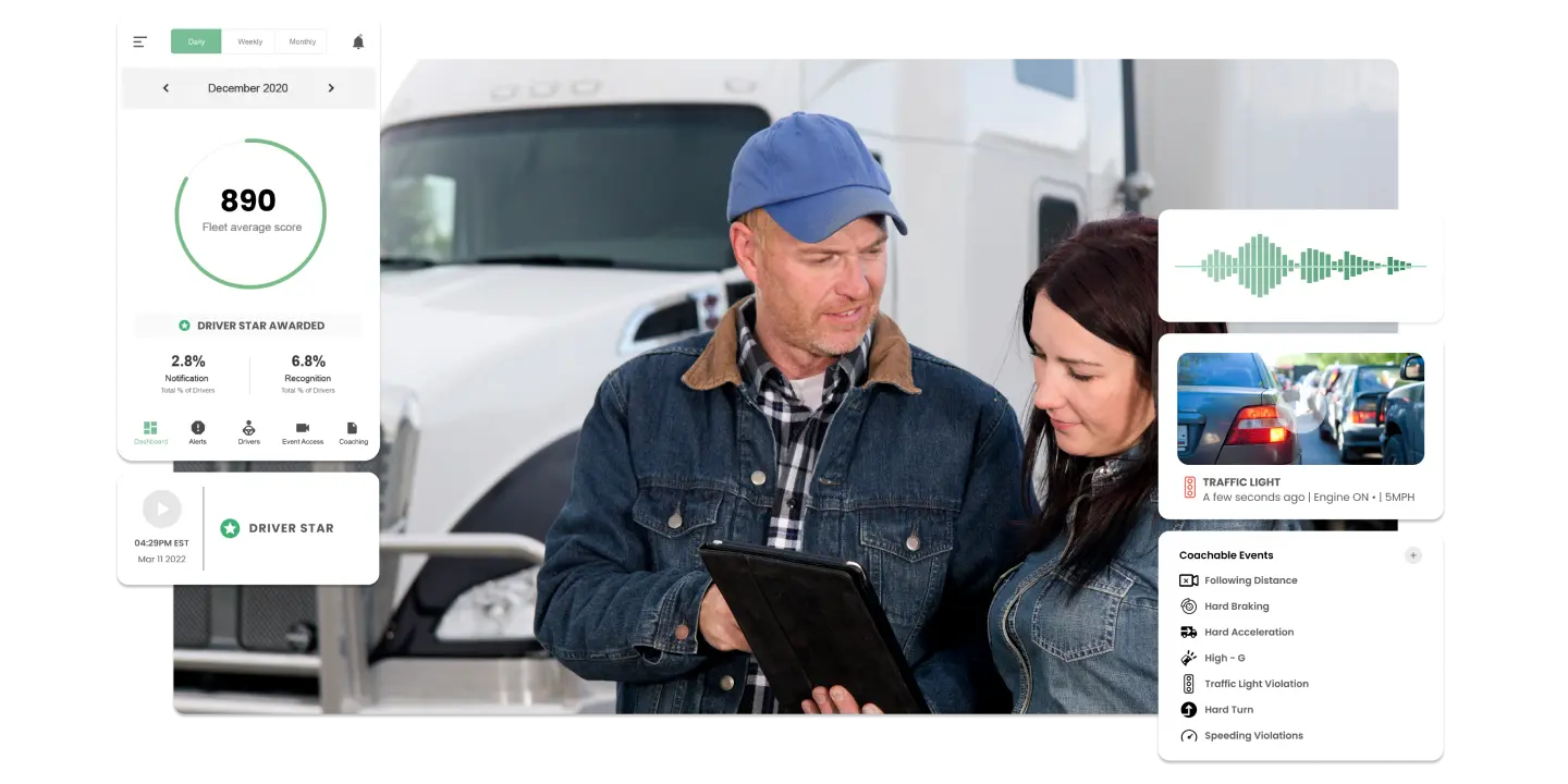 Truck driver talking with a fleet manager. Manager Coaching for Driver Safety